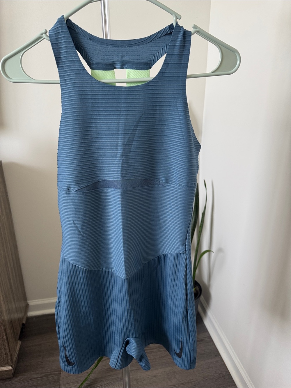 Nike Blue Ribbed Athletic Bodysuit Romper